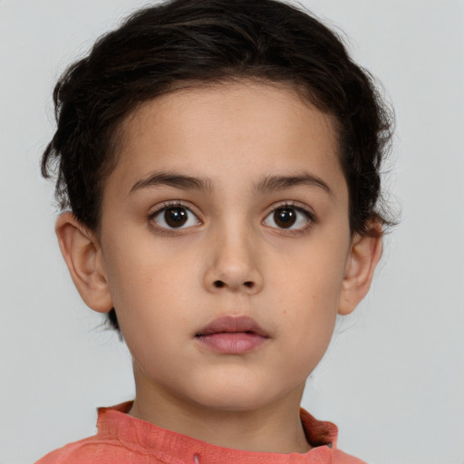 Neutral white child female with short  brown hair and brown eyes