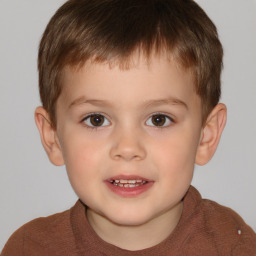 Joyful white child male with short  brown hair and brown eyes