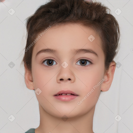 Neutral white child female with short  brown hair and brown eyes