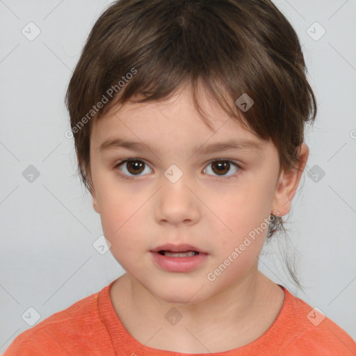 Neutral white child female with short  brown hair and brown eyes