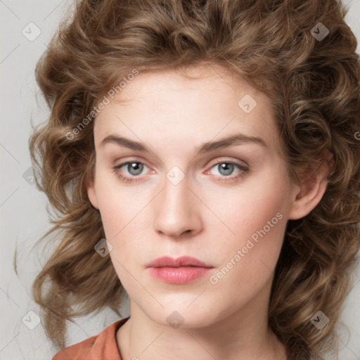 Neutral white young-adult female with medium  brown hair and green eyes