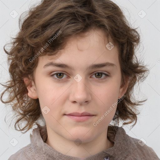 Neutral white child female with medium  brown hair and brown eyes