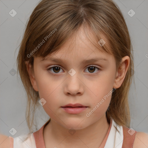 Neutral white child female with medium  brown hair and brown eyes