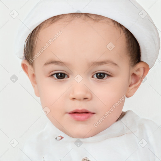 Neutral white child female with short  brown hair and brown eyes