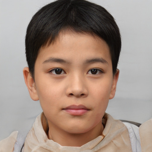 Neutral asian child female with short  brown hair and brown eyes