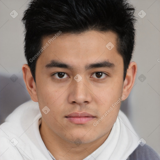 Neutral asian young-adult male with short  brown hair and brown eyes
