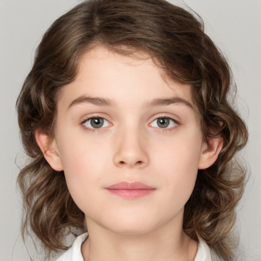 Neutral white child female with medium  brown hair and brown eyes