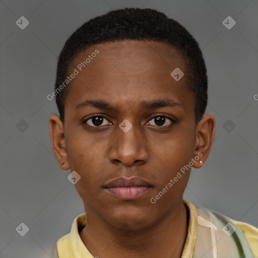 Neutral latino young-adult male with short  brown hair and brown eyes