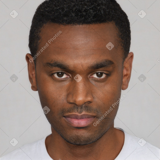 Neutral black young-adult male with short  brown hair and brown eyes