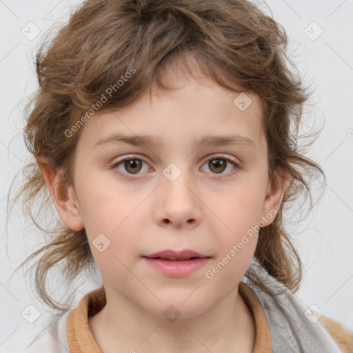 Neutral white child female with medium  brown hair and brown eyes