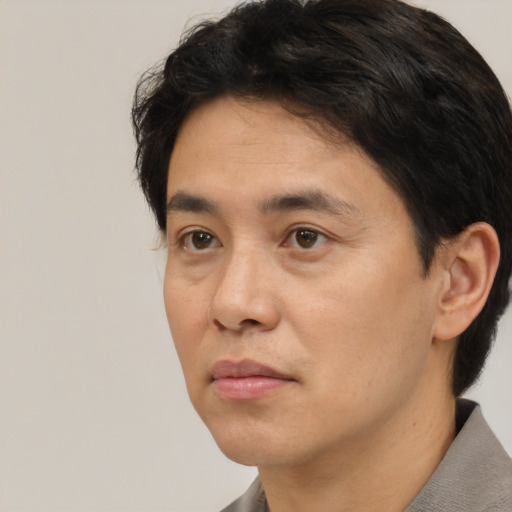 Neutral asian young-adult male with short  black hair and brown eyes