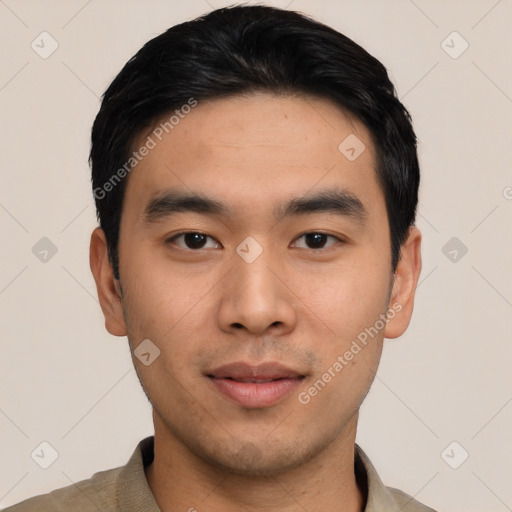 Neutral asian young-adult male with short  black hair and brown eyes