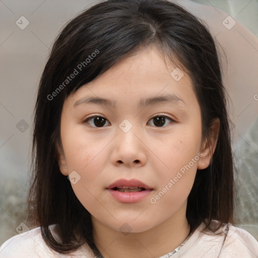 Neutral white child female with medium  brown hair and brown eyes