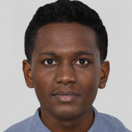 Neutral black young-adult male with short  brown hair and brown eyes