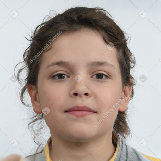 Neutral white child female with medium  brown hair and brown eyes