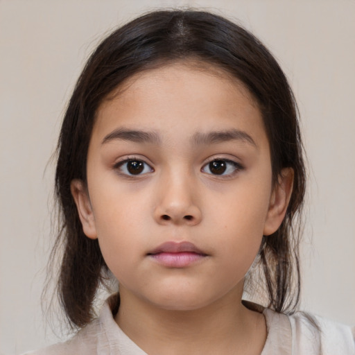 Neutral white child female with medium  brown hair and brown eyes