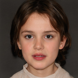 Neutral white child female with medium  brown hair and blue eyes