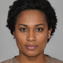 Neutral black young-adult female with short  black hair and brown eyes