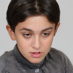 Neutral white young-adult female with short  brown hair and brown eyes