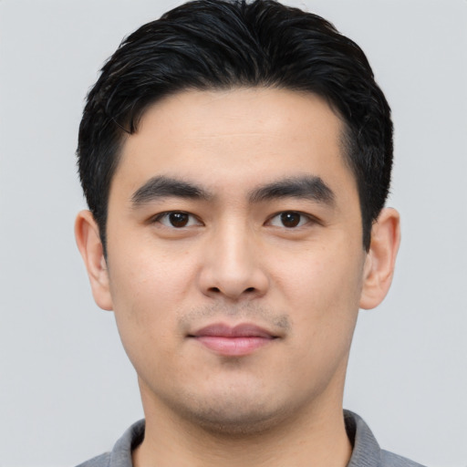 Neutral asian young-adult male with short  black hair and brown eyes