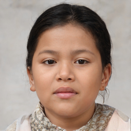 Neutral asian child female with medium  brown hair and brown eyes