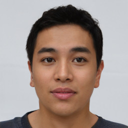 Neutral asian young-adult male with short  brown hair and brown eyes