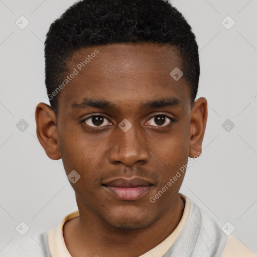 Neutral black young-adult male with short  brown hair and brown eyes