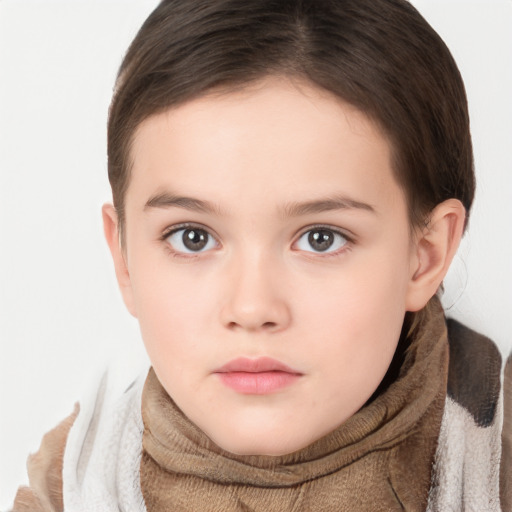 Neutral white child female with short  brown hair and brown eyes