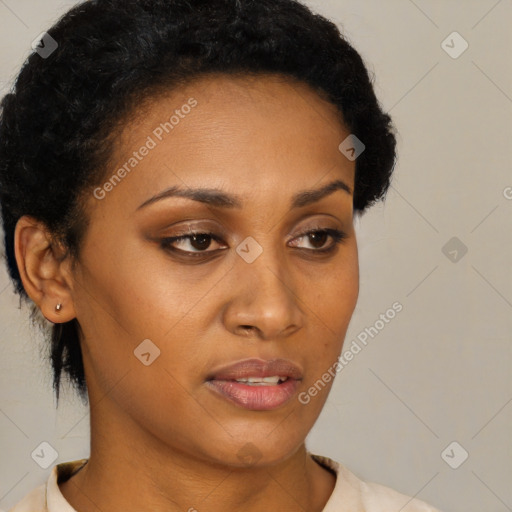 Neutral black young-adult female with short  brown hair and brown eyes