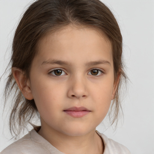 Neutral white child female with medium  brown hair and brown eyes