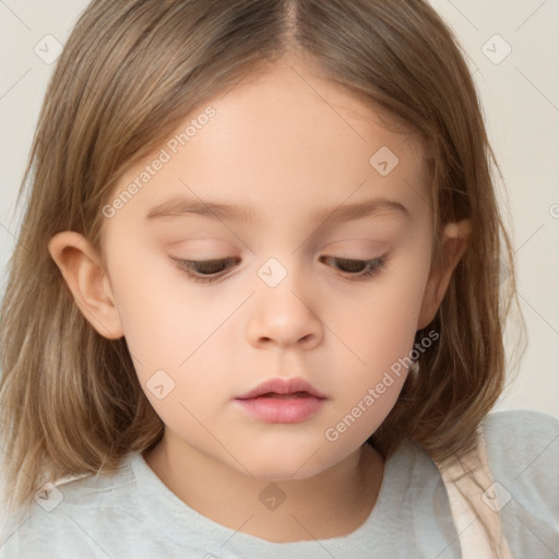 Neutral white child female with medium  brown hair and brown eyes