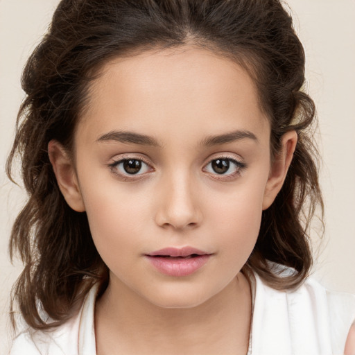 Neutral white child female with long  brown hair and brown eyes