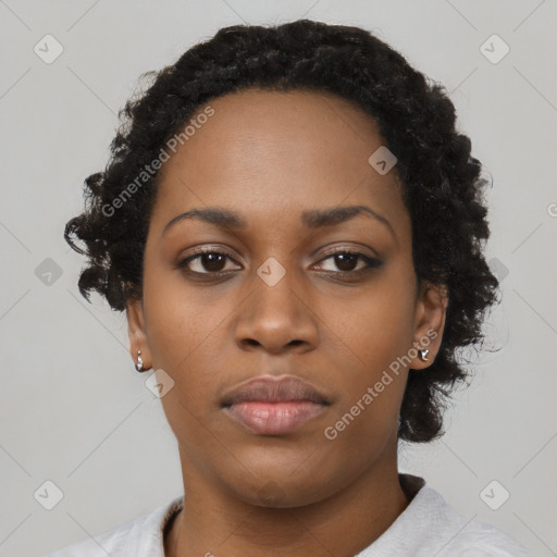 Neutral black young-adult female with short  black hair and brown eyes