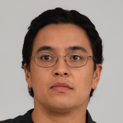 Neutral asian adult male with short  black hair and brown eyes