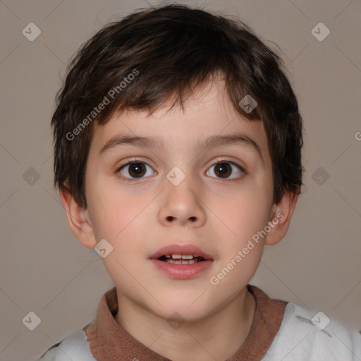 Neutral white child male with short  brown hair and brown eyes