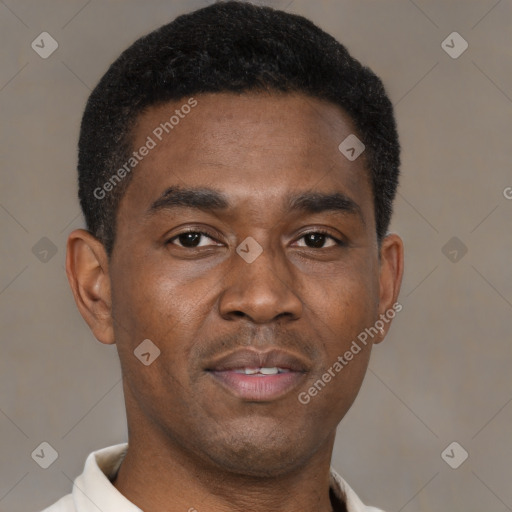 Neutral latino young-adult male with short  brown hair and brown eyes