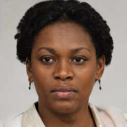 Neutral black young-adult female with short  brown hair and brown eyes