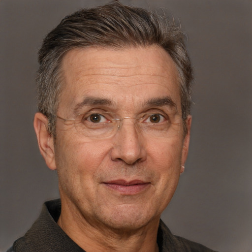 Neutral white middle-aged male with short  brown hair and brown eyes