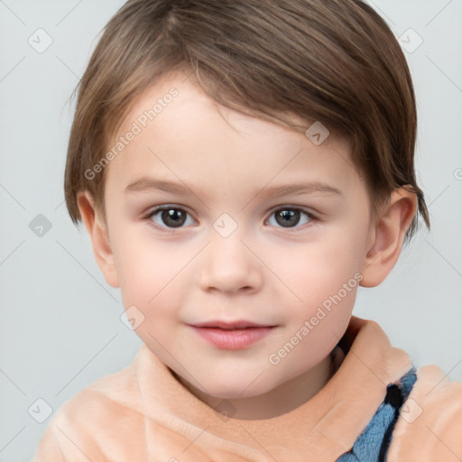 Neutral white child female with short  brown hair and brown eyes