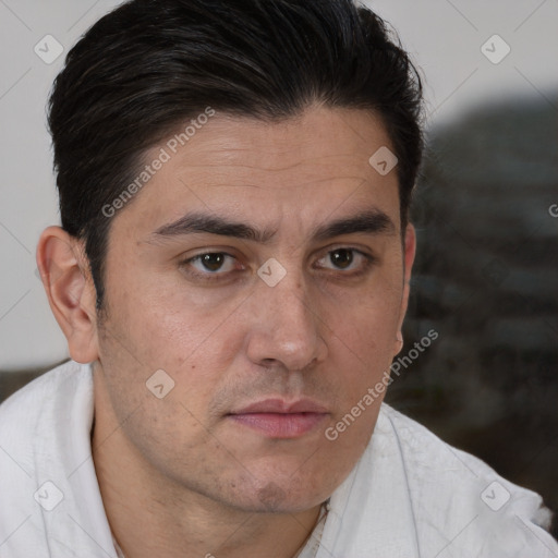 Neutral white adult male with short  brown hair and brown eyes