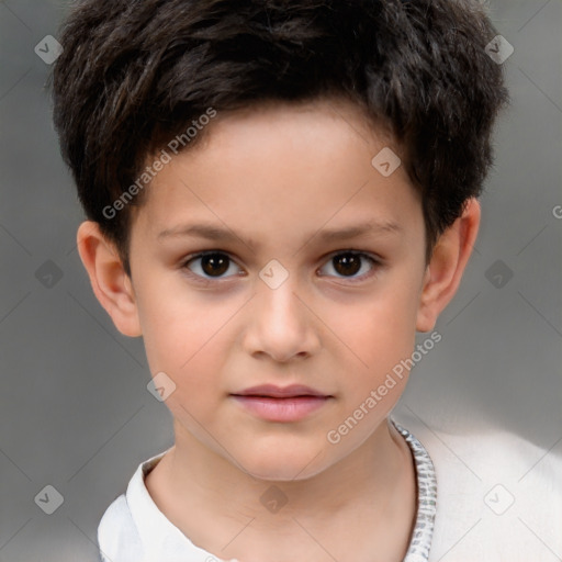 Joyful white child male with short  brown hair and brown eyes