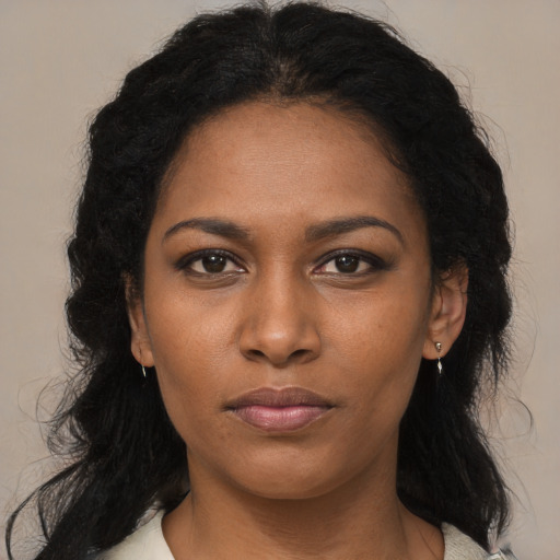 Neutral black young-adult female with long  black hair and brown eyes