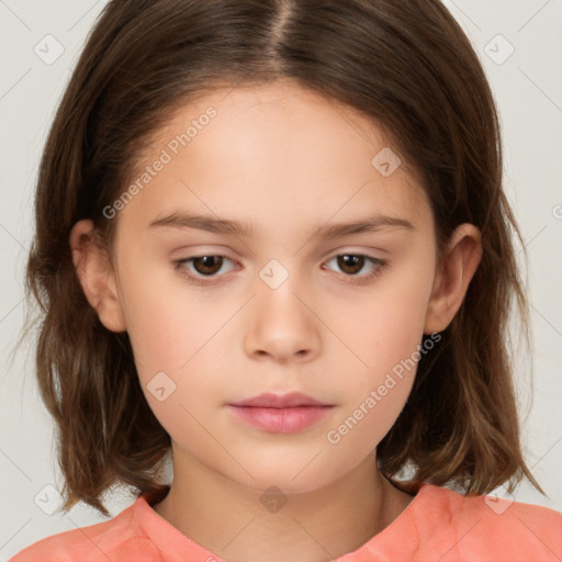 Neutral white child female with medium  brown hair and brown eyes