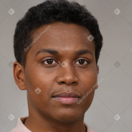 Neutral black young-adult male with short  brown hair and brown eyes