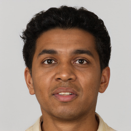 Neutral black young-adult male with short  brown hair and brown eyes