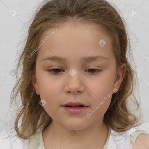 Neutral white child female with medium  brown hair and brown eyes