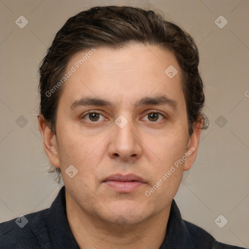 Neutral white adult male with short  brown hair and brown eyes