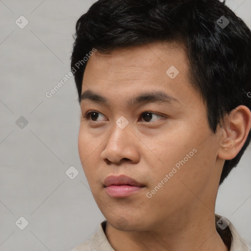 Neutral asian young-adult male with short  black hair and brown eyes