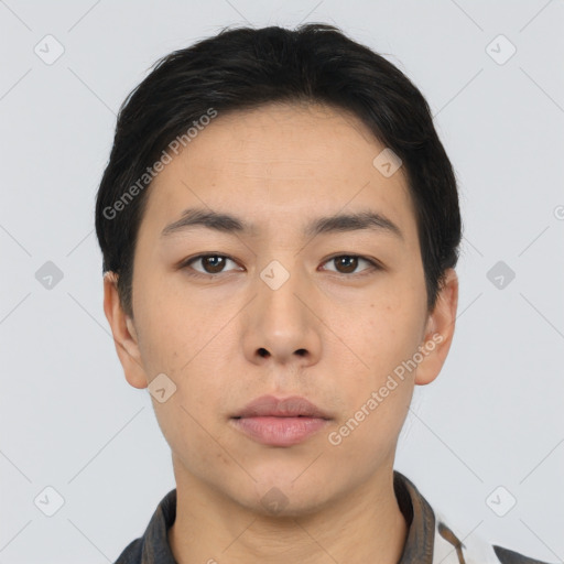 Neutral asian young-adult male with short  black hair and brown eyes