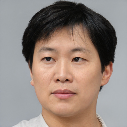 Neutral asian young-adult male with short  brown hair and brown eyes